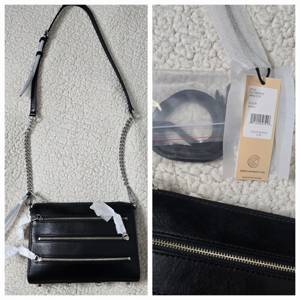 Rebecca Minkoff Mini 5 Zip Leather Crossbody Bag Black